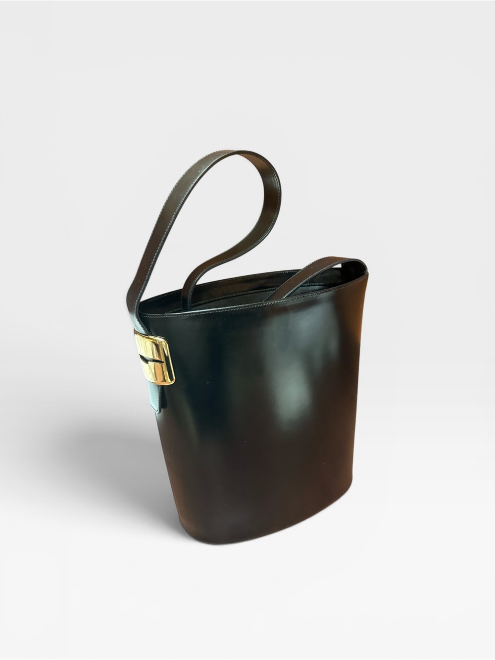 1990’s Vintage Structured Gucci Black Leather Shoulder Bag - Picture 2 of 7